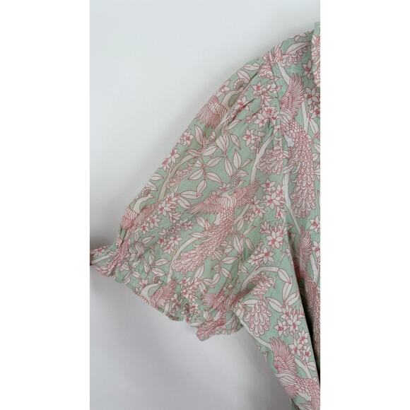 LC Lauren Conrad Womens Peacock Floral Wrap Blouse Short Sleeve XL Green NWT - Picture 9 of 13